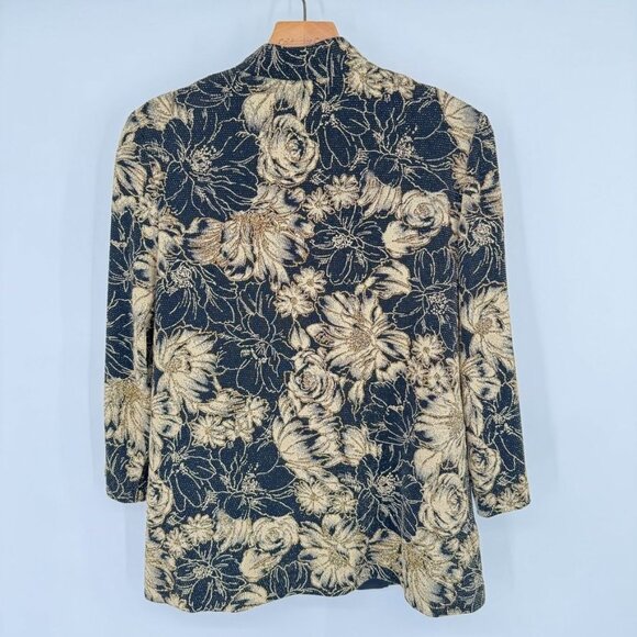 Alex Evenings Womens 2 pc Floral jacket Tank Top size Medium Black Gold sparkle - Picture 15 of 16